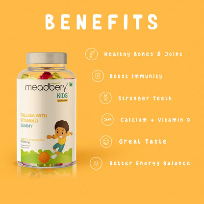 Meadbery Multivitamin Calcium Combo Gummy Bears Glutenfree Formula With Minerals And Vitamins B C D E B12 B6 For Kids Bone Health Growth Kids Bone Teeth Health 30+30 Tasty Gummies