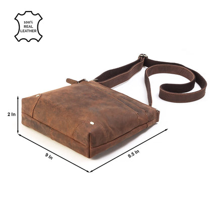 Goatter Hunter Leather 9.5" Inch Sling Cross-BodyBag for Girls And Women, (Brown)