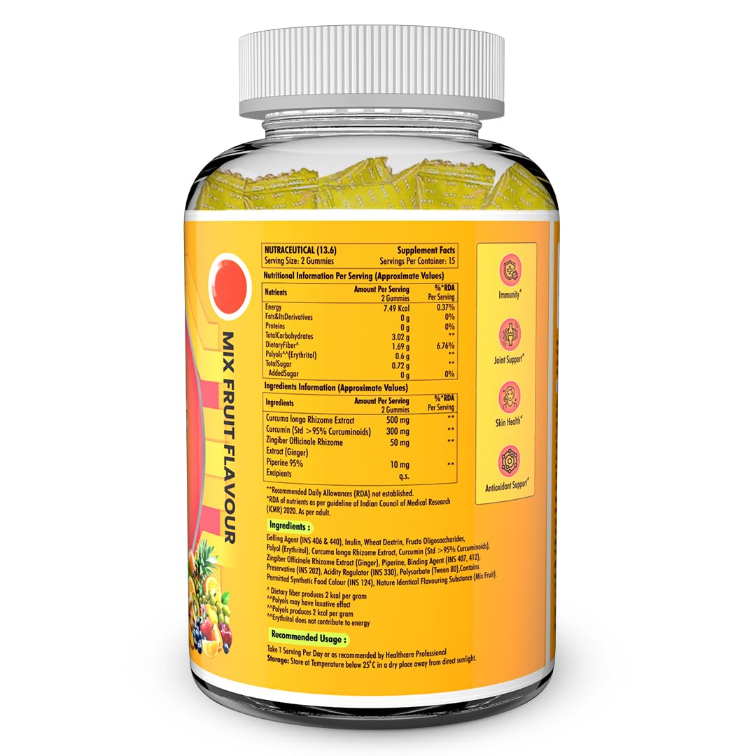 NATURYZ Turmeric + Ginger Gummies – Lung detox Supplement with 95% Curcumin & Piperine | Powerful Joint, Immunity, Respiratory & Inflammation Support | High Absorption Formula with Curcuma Longa Extract | Vegan, Non-GMO, 30 Gummies (Mix Fruit Flavour)