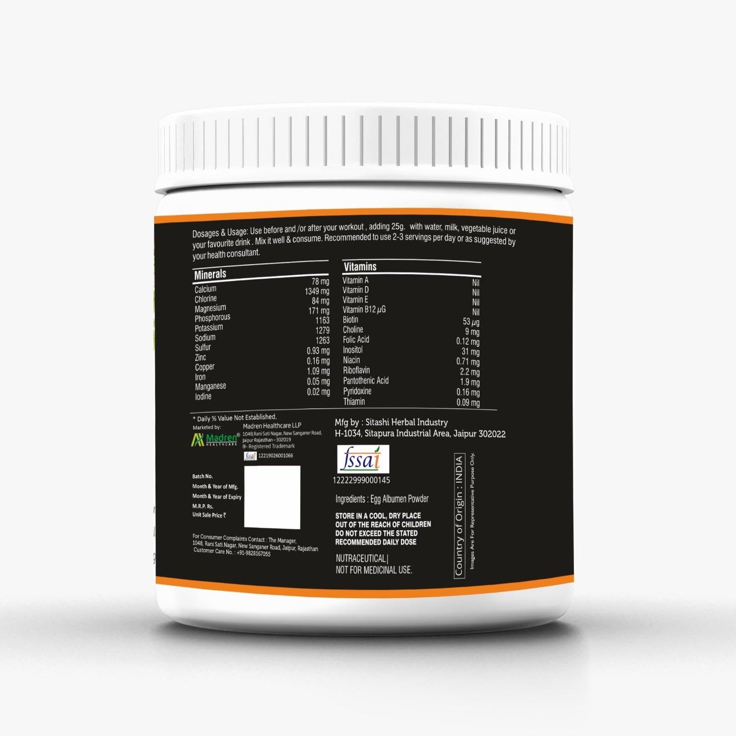 Madren Healthcare Egg Albumen Protein Powder | Unflavoured | Egg White Protein Powder | Non-GMO Gluten-Free Lactose-Free | Natural Protein Source | Easy to Add in Daily Diet | Healthy Diet (200gm)