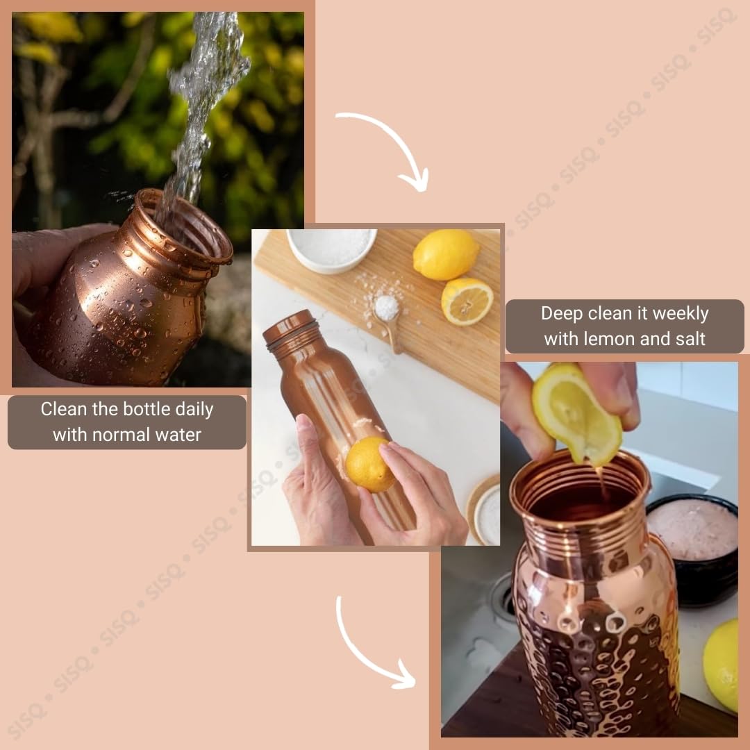 Sisq® Pure Copper Water Bottle 1 Litre | Handcrafted Dude 1000ml Copper Bottle for Drinking | Designed for Sustainable Living