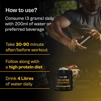 TATA 1MG Creatine Monohydrate | Pure, Micronized (83 servings,250gm) No Additives, No Preservatives | Zero Calories | Boosts Strength, Power & Recovery | Fast Absorption | Unflavoured
