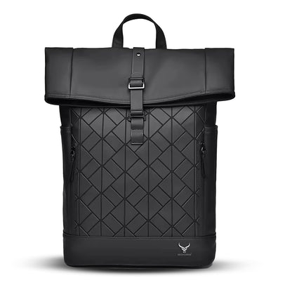 REDHORNS 30L Waterproof 15.6-inch Laptop Roll Top Backpack for Men and Women, Unisex PU Leather Laptop Bag for Office, School, College, Business Bag with Multiple Compartments (Black)
