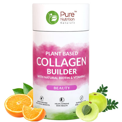 Pure Nutrition Naturals Plant Based Collagen Builder Supplement With Biotin,Vitamin C,Bamboo Shoot&Turmeric Extract For Glowing Skin,Strong&Healthy Hair,Nail,Bones&Joints-Jaljeera Flavour,250G Powder