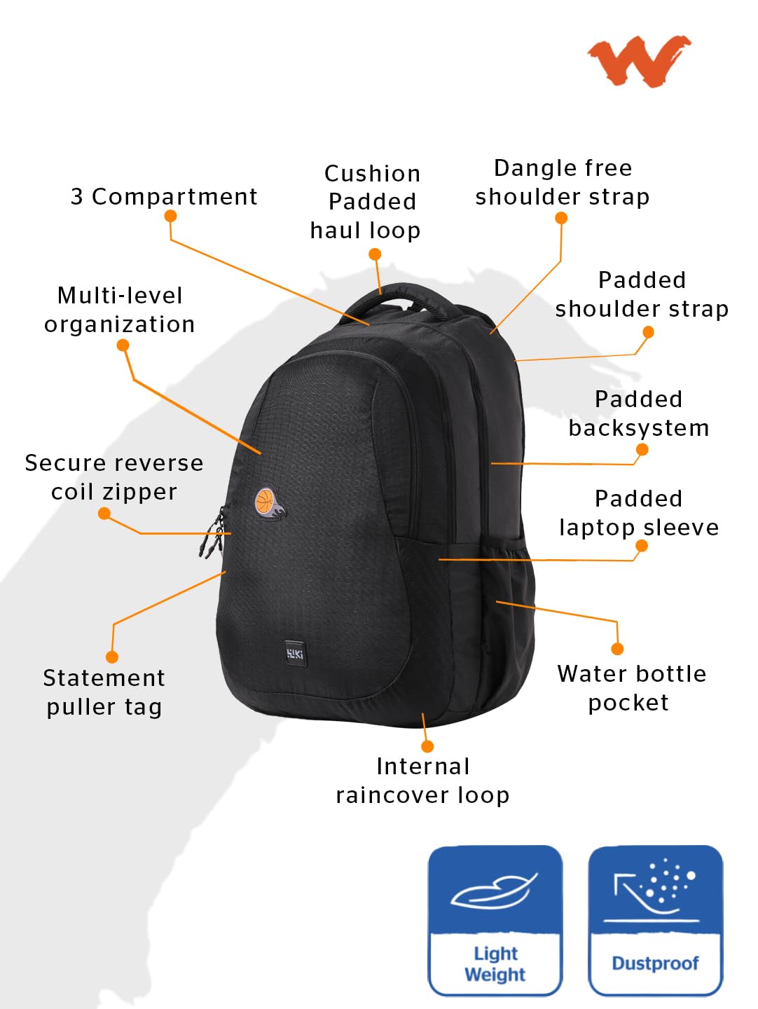 Wiki Stylish Unisex Backpack 5 Durable & Lightweight backpack for Men & Women | Backpack for Office, Gym, Travel (46.5 Litre, Black)