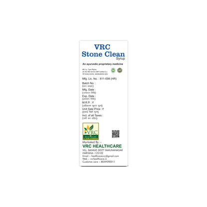 VRC Healthcare Stone Clean Syrup 200ml | Ayurvedic Supplement with Gokhru, Punarnava & 11+ Herbs | Helps in Dissolves Renal & Bladder Stones, Relieves Burning Urination, Urinary Health