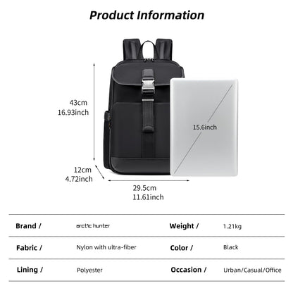 Arctic Hunter Laptop Backpack for Men Women Stylish College Backpack Anti-theft 15.6" Laptop Bag with USB Port Water-resistant Sleek for Daily School Office Commuting (B00812, Black)