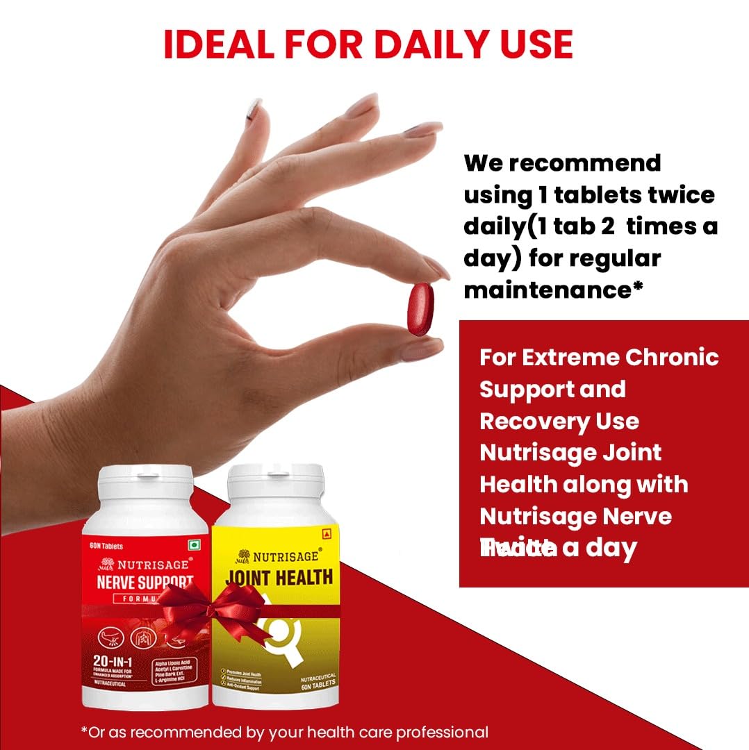Nutrisage Nerve Support Formula- Neuropathy Support Supplement, with 600 mg Alpha Lipoic Acid, Pine Bark, L-Carnitine, Magnesium & Potent Herbs, Non-GMO Nerve Support, 60 tab-1mth course (1)