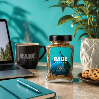 RAGE COFFEE Irish Hazelnut - Flavored Instant Coffee Powder for both Hot & Cold Coffee, 100% Single Origin Arabica Coffee Beans Powder (IRISH HAZELNUT, 50g)