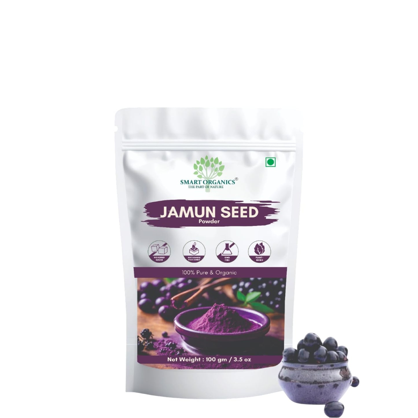 SMART ORGANICS Jamun Seedless Powder | Pure and Natural Herbal Nutrition | Plant Based Supplement for Daily Wellness Immunity Support Sugar Balance and Digestive Care (100gm)