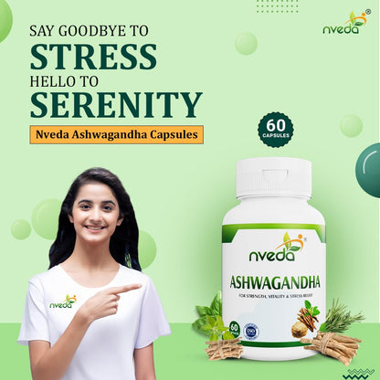Nveda Ashwagandha Capsules | Stress Relief, Anxiety Support & Energy Booster Supplement | Ashwagandha for Men & Women for Stamina, Strength, Vitality & Immunity | Ayurvedic Ashwagandha Capsules | 60 Capsules