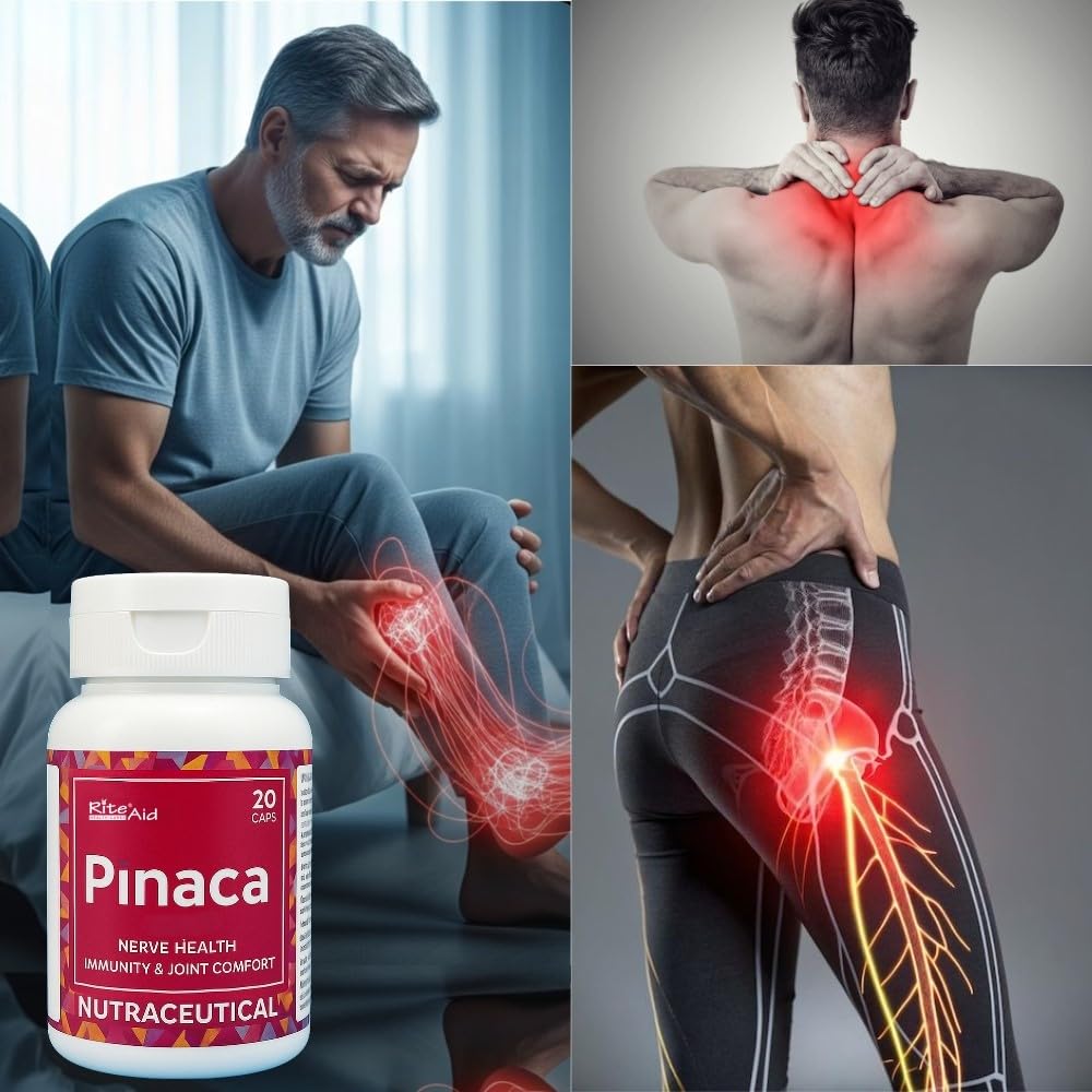 RITE AID HEALTH CARES Pinaca Nutraceutical Capsules for Nerve Health, Immunity & Joint Comfort | PEA, Alpha Lipoic Acid, Astaxanthin & Vitamin B1 | 20 Veg Capsules