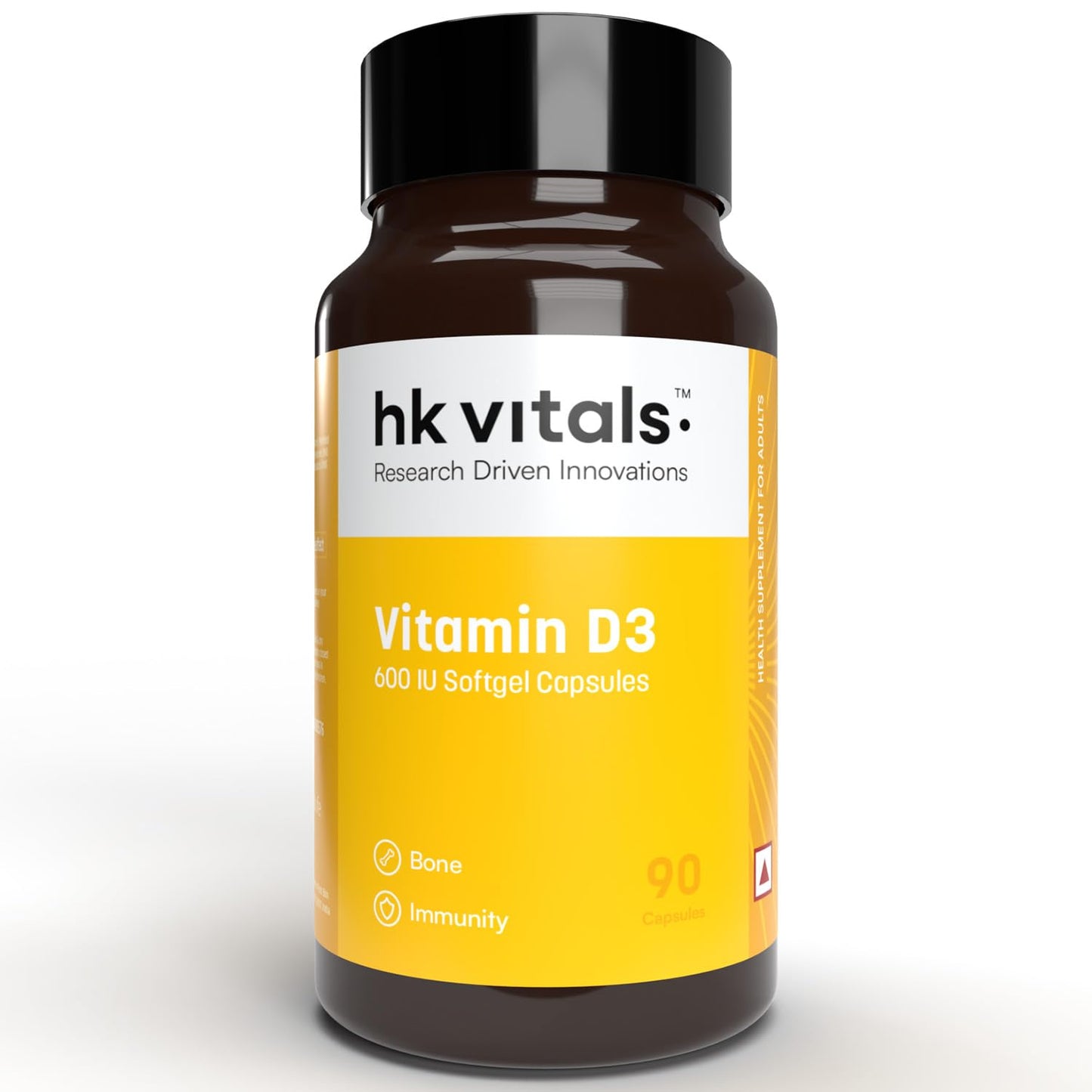 HealthKart HK Vitals Vitamin D3 (600 IU) (90 Capsules) | With Sunflower Oil, Promotes Calcium Absorption | Bone Health, Muscle Strength & Immunity