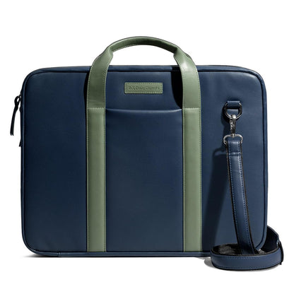 DailyObjects Unisex Blue Urban Classic Briefcase Vegan Leather Laptop Messenger Bag (13L) with Adjustable Straps | Zip Closure with Slip Pockets | Detachable Carry Pouch and A Large Storage|