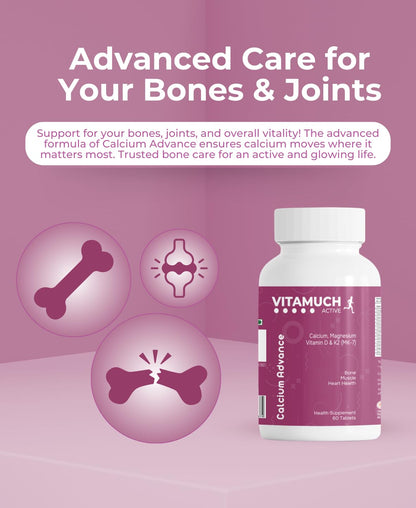 Vitamuch Bone Strength Tablets with Calcium, Vitamin K2, Vitamin D2, Magnesium & Zinc | Supports Bone Health, Joint Flexibility & Immunity | 60 Veg Tablets | 30 Days Pack