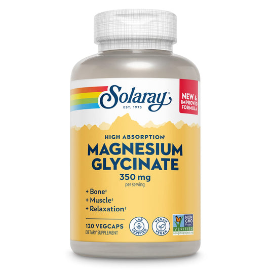 SOLARAY Magnesium Glycinate With Bioperine, Healthy Relaxation, Muscle Function & Bone Support (120 Count) - Capsule