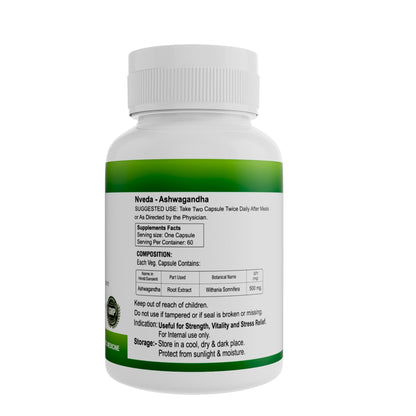 Nveda Ashwagandha Capsules | Stress Relief, Anxiety Support & Energy Booster Supplement | Ashwagandha for Men & Women for Stamina, Strength, Vitality & Immunity | Ayurvedic Ashwagandha Capsules | 60 Capsules