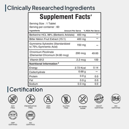 Miduty by Palak Notes Berberine HCL Triple Benefits of Blood Sugar Control, Vitamins, Minerals - Diabetic and Pre-Diabetic Care - Stop Sugar Cravings - Lower Blood Sugar levels - 60 Tablets