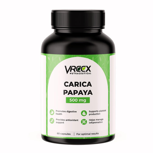 VREEX Carica Papaya Leaf Extract 500 mg – Supports Healthy Platelet Function, Immunity & Digestion – Natural Herbal Supplement (60 Capsules)