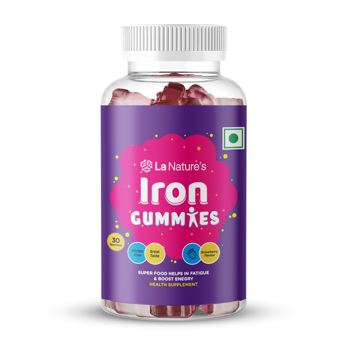 La Nature's Iron Gummies Superfood to Prevent Fatigue and Boost Energy Maintain Hameglobin Level Supports Immune System Good for Pregnancy Health for Women Strawberry Flavour Gummy Bears 30 Gummies