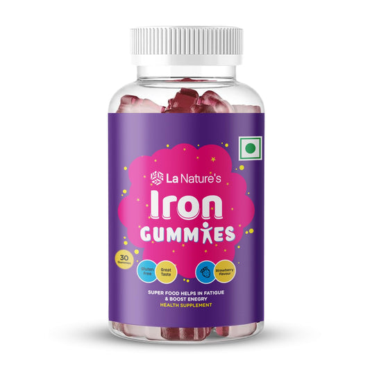 La Nature's Iron Gummies Superfood to Prevent Fatigue and Boost Energy Maintain Hameglobin Level Supports Immune System Good for Pregnancy Health for Women Strawberry Flavour Gummy Bears 30 Gummies