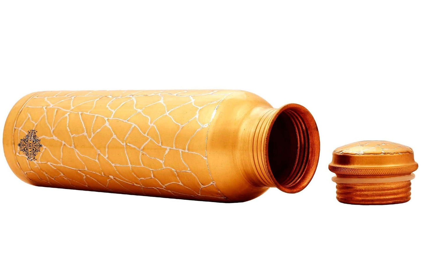 INDIAN ART VILLA Pure Copper Water Bottle with Gold Silver Swirl Design, Drinkware, Storage Purpose, Volume-1000 ML, Pack of 2