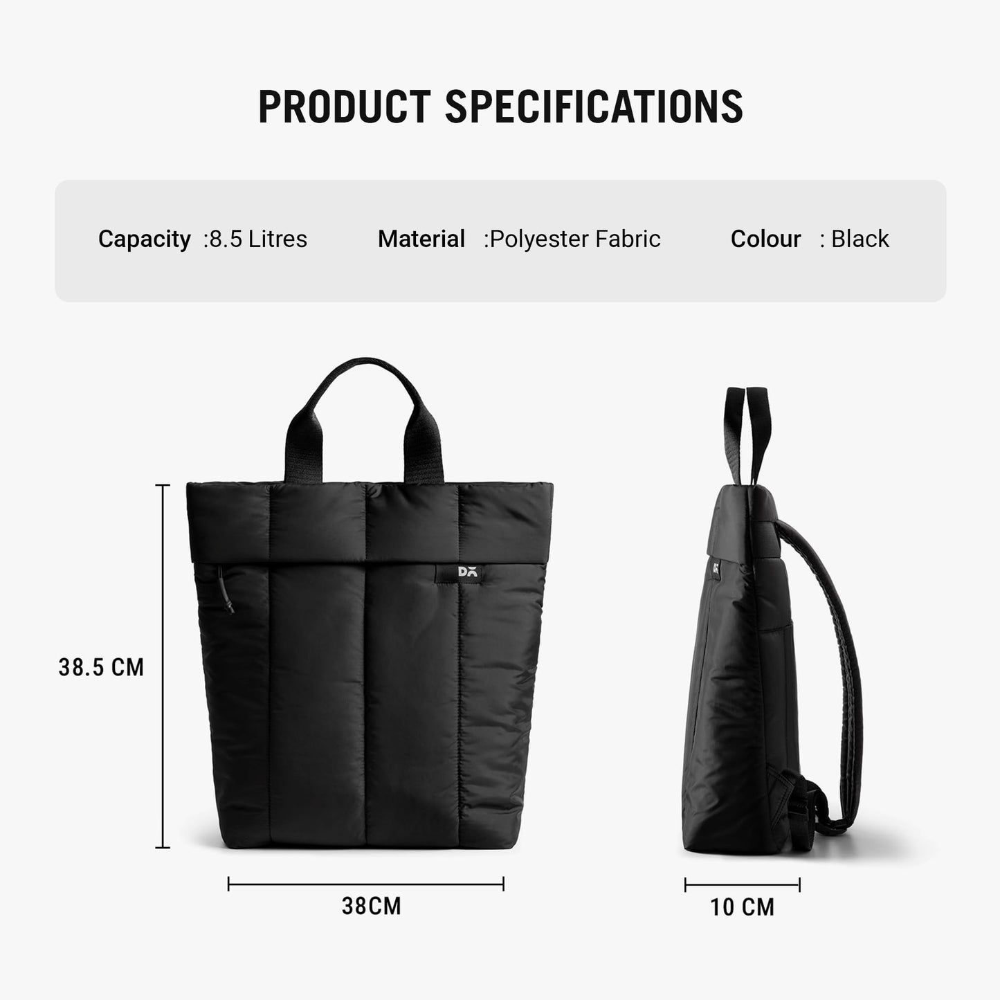 DailyObjects Black Wing Backpack (17L) Bag for Men & Women|Fits 13/14 inch Laptop/Macbook Pro/Air Ipad|Lightweight| Durable Backpack |Padded Straps|Office/Daily Use/Travel/Work|Multi Compartments