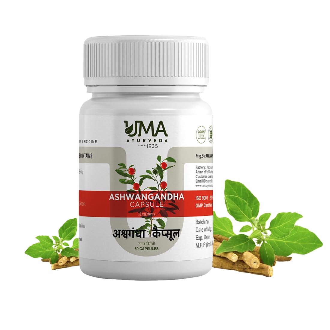 Uma Ayurveda Organic Ashwagandha Capsules for Men | Helpful Release Stress 60 Ca