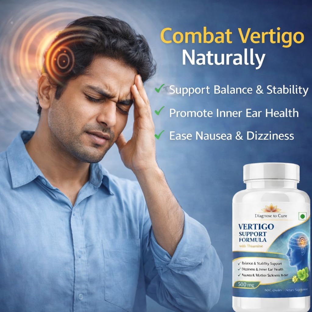 Vertigo Support Capsules – Dizziness & Inner Ear Balance Supplement | Thiamine TTFD, Vitamin B6, B12, D3, Magnesium, Ginkgo Biloba, Ginger & Taurine | Motion Sickness, Nausea & Nervous System Support | 60 Capsules