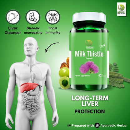 NIROGI HEALTH CARE Milk Thistle Capsules – Liver Detox & Cleanse Support | Herbal Supplement for Digestion, Immunity, Antioxidant & Gut Health | 100% Natural & Safe – 60 Veg Capsules