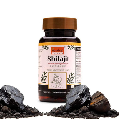 Ayurleaf Herbals Shilajit Capsules | Pure herbal for Strength, and Power | Ayurvedic Supplement | For Men (60 Capsules)