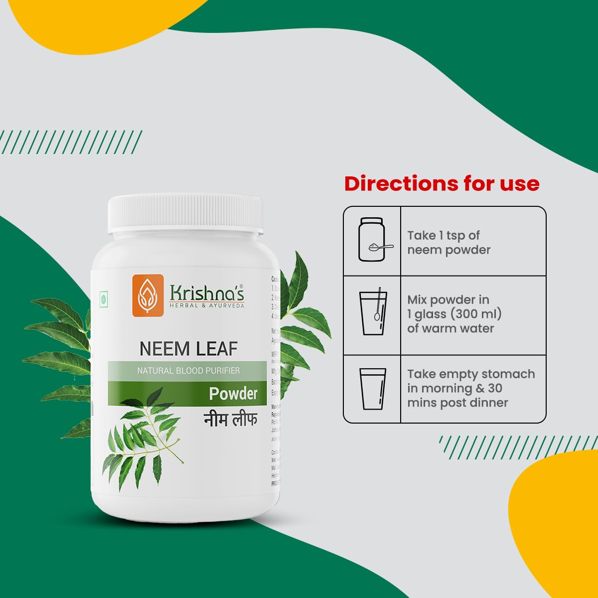 Krishna's Neem Leaf Powder - 100 g | Preservative Free | Natural Powder For Face, Skin & Hair Growth Pack