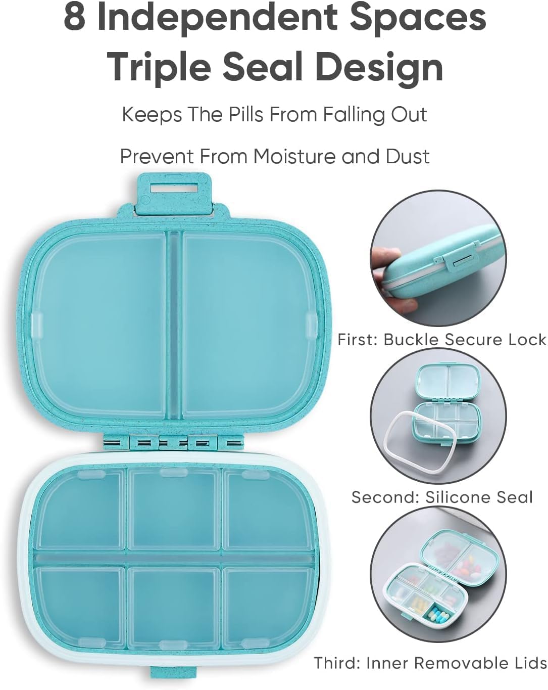 TRADERZONE Travel Pill Organizer 8 Compartments Portable Pill Box Small Daily Pill Case Medicine Vitamin Container for Pocket Purse 8 Compartments Portable Pill Case Hold Vitamins, Cod Liver