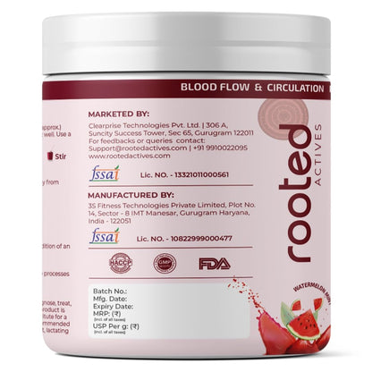 Rooted Actives Power Beets | Beetroot Powder with BCAAs, L-Arginine, L-Carnitine & Resveratrol | Watermelon Mint Flavour | Zero Added Sugar | 5-in-1 Superfoods Blend | 25 Servings | 250g | Powder