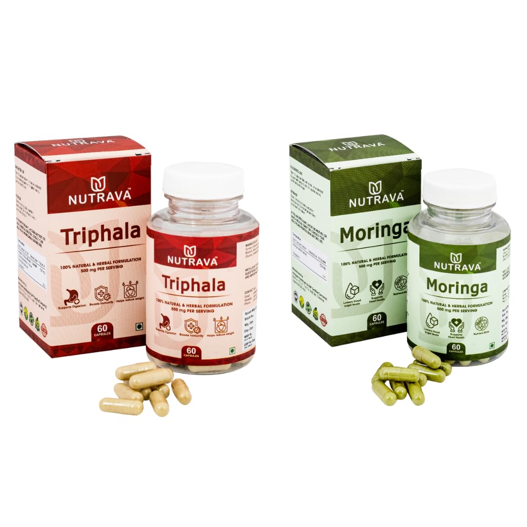 Triphala & Moringa Capsules – Ayurvedic Herbal Blend for Digestion, Energy & Wellness – Plant-Based Daily Support – 2 x 60 Capsules