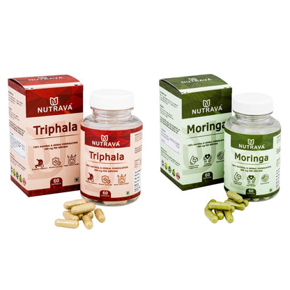 Triphala & Moringa Capsules – Ayurvedic Herbal Blend for Digestion, Energy & Wellness – Plant-Based Daily Support – 2 x 60 Capsules