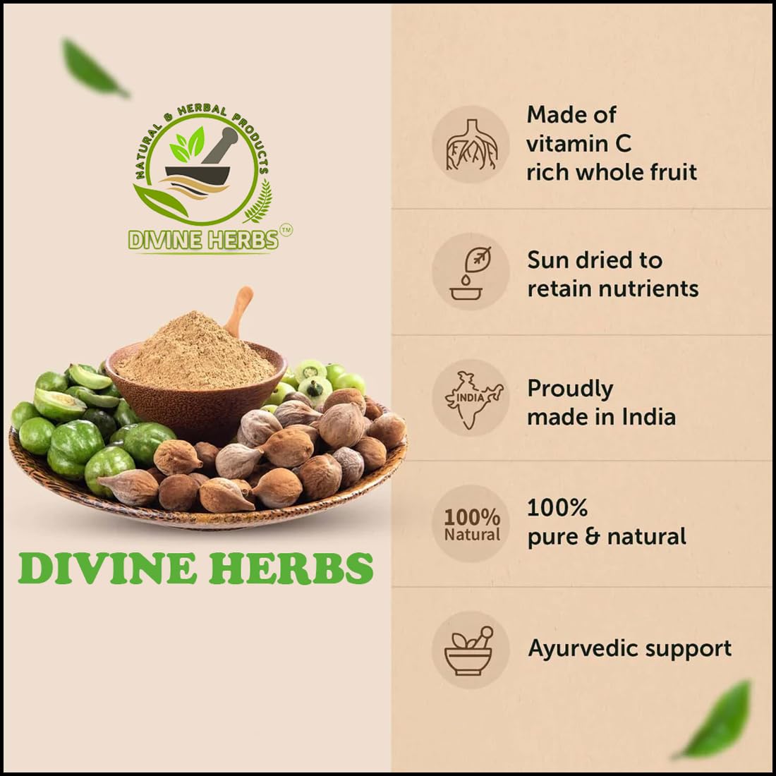 DIVINE HERBS Natural & Organic Triphala Powder For Skin & Health Care - 100 GM