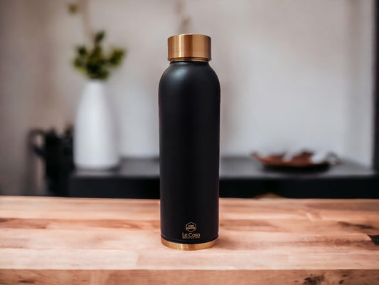 LeCasa - Duro Sports Copper Water Bottle | Black | Capacity - 900ML | 100% Pure Copper With ISO Certifiction |