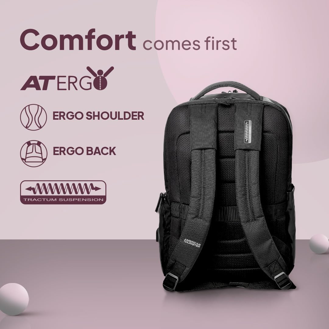 American Tourister Zork 2.0 Style 01, 23L Volume Office 4 Compartment Laptop Backpack With Front Organizer And Spacious Interiors For Unisex, Men & Women - Black