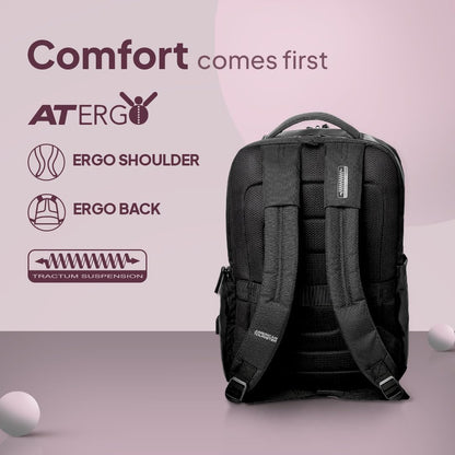American Tourister Zork 2.0 Style 01, 23L Volume Office 4 Compartment Laptop Backpack With Front Organizer And Spacious Interiors For Unisex, Men & Women - Black