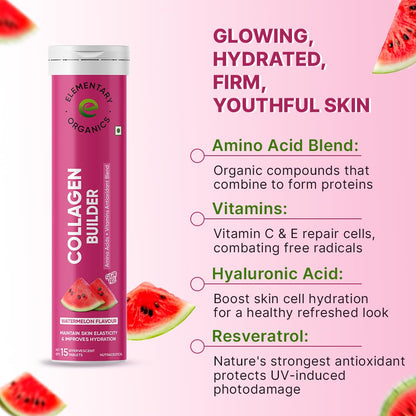 ELEMENTARY ORGANICS Glutathione With Collagen Tablets for Glowing Skin, Radiance, Skin Whitening & Anti Ageing | Hyaluronic Acid, Vitamin C & Vitamin E | 30 Effervescent Tablets
