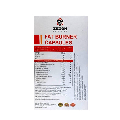 Zedon Nutrition Fat Burner Capsules, Advanced Weight Loss Formula with L-Carnitine, Garcinia Cambogia, Caffeine & Green Tea, Metabolism & Energy Booster for Men & Women