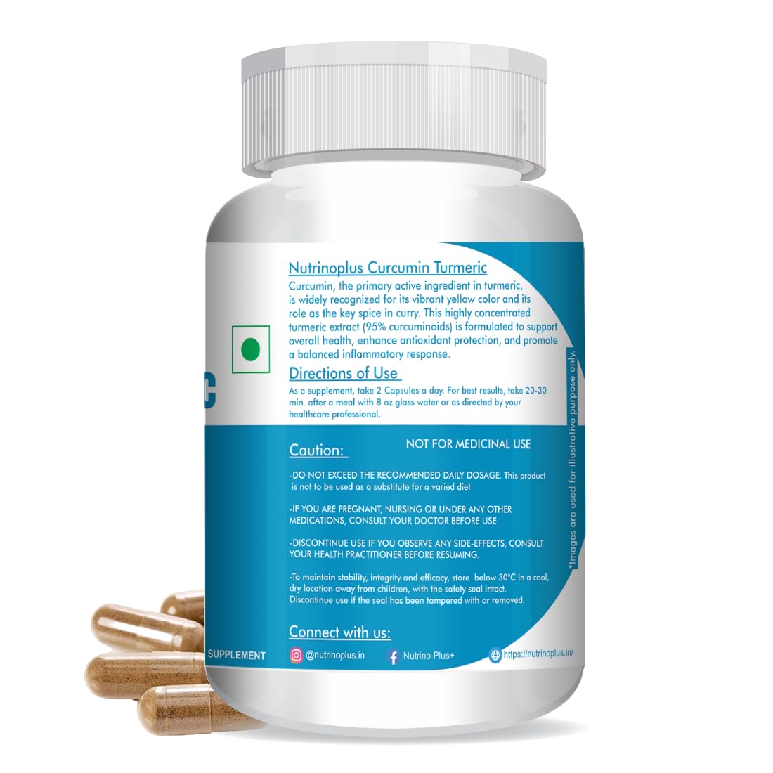 Nutrinoplus Curcumin 1000mg Supplement with Curcuminoids – 60 Veg Capsules | Good for Skin & Joint, Better Absorption, Boosts Immunity for Men & Women | Formulated in USA