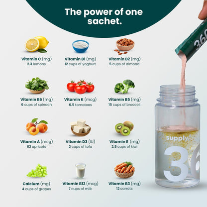 Supply6 360 Ultimate Health Powder for Women & Men | Comprehensive Daily Supplement with 63+Vitamins, Minerals, Probiotics, and Superfoods | Supports Gut Health, Energy, Immunity (30 Servings)