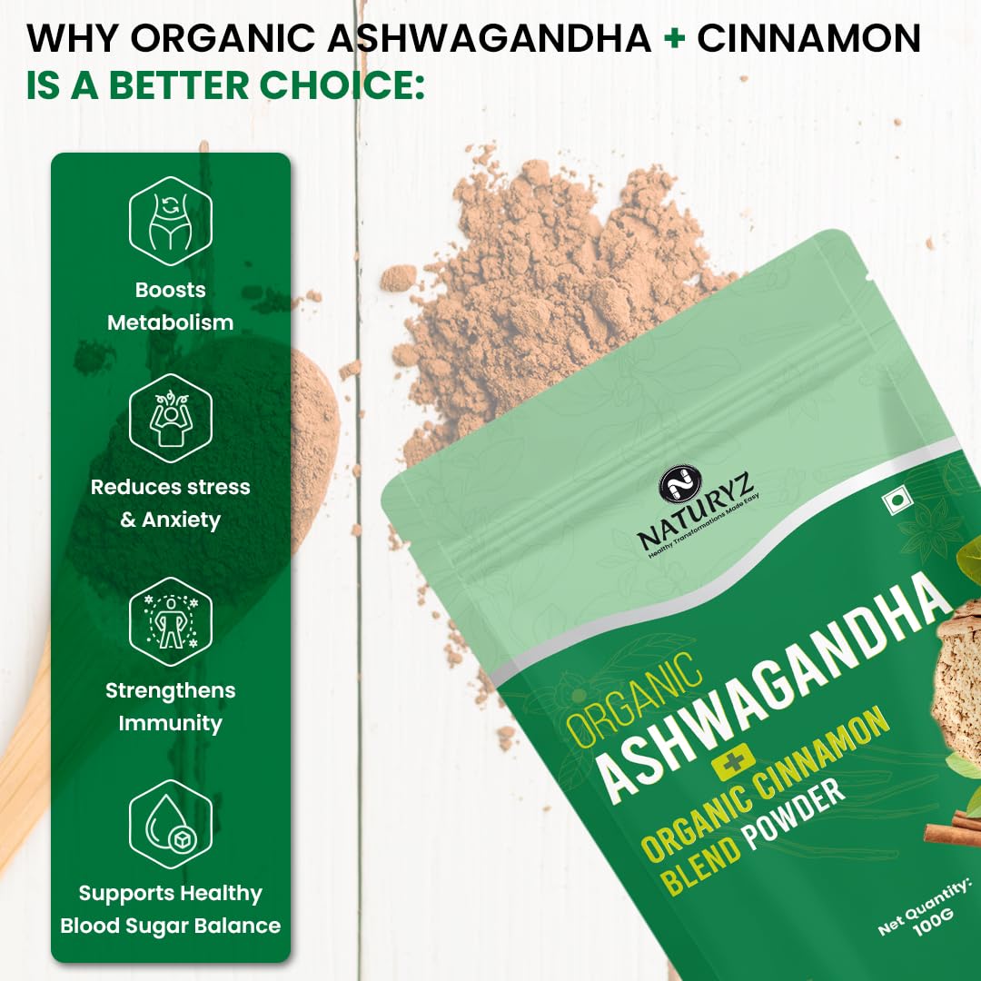 Naturyz Organic Ashwagandha + Organic Cinnamon Blend Powder (100)