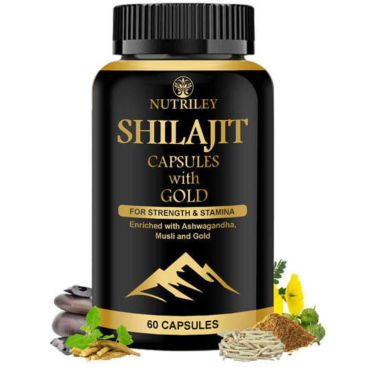 Nutriley Shilajit Gold Capsules for Men with Ashwagandha, Safed Musli (60 Capsul