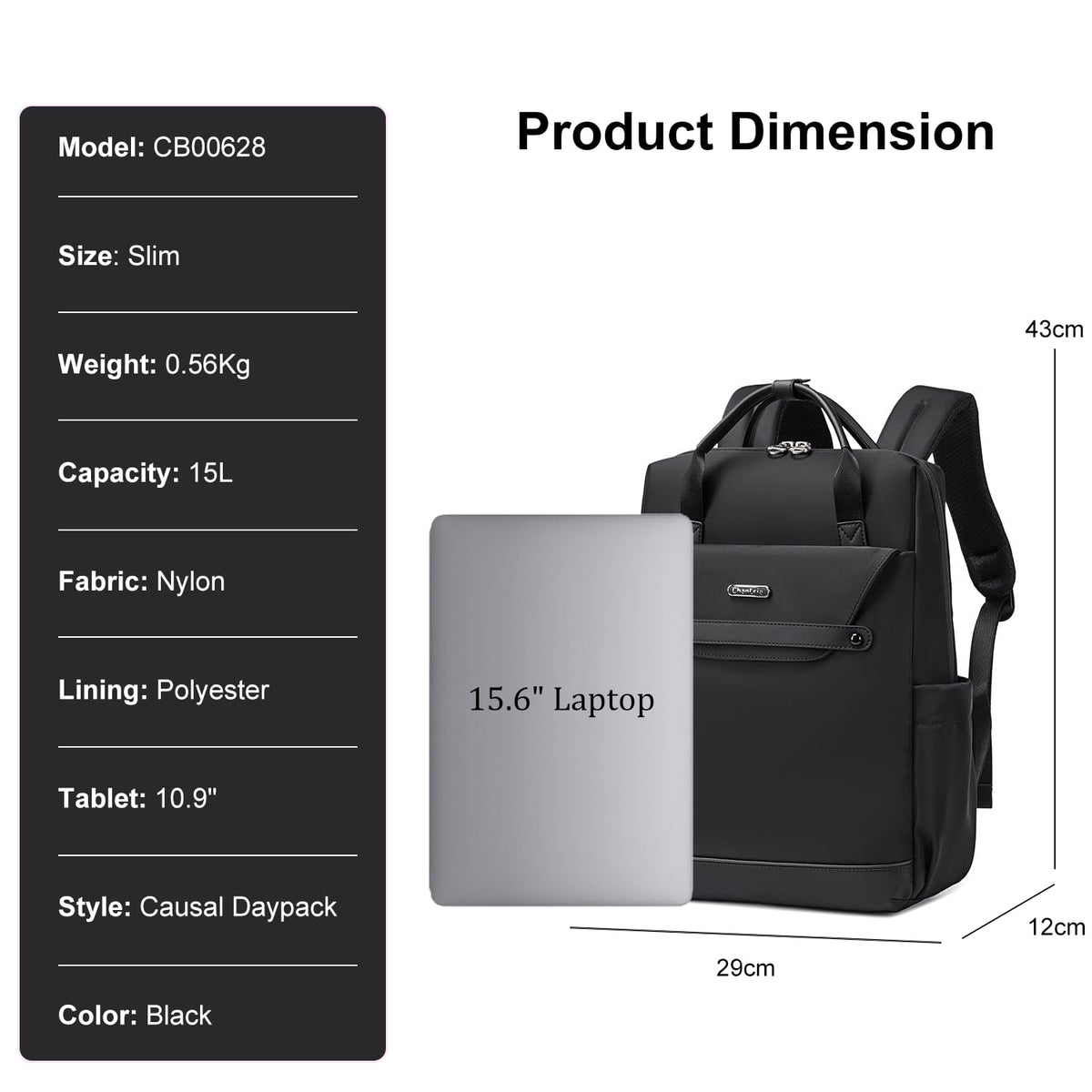 Chantria Slim Ladies Backpack 15L Nylon Trendy Latest Bagpack Women for 15.6“ Laptop, Magnetic Luxury Backpack Water-Repellent Stylish Office Backpacks for Casual & Daypack (Black)