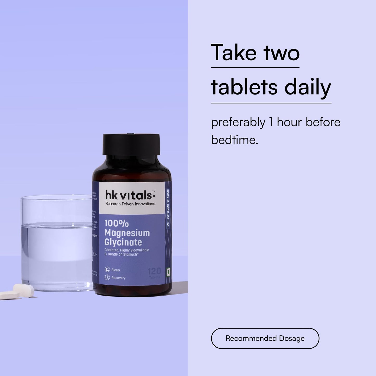 hk vitals 100% Magnesium Glycinate (1880mg) 120 Tablets | For Better Sleep Quality & Muscle Recovery
