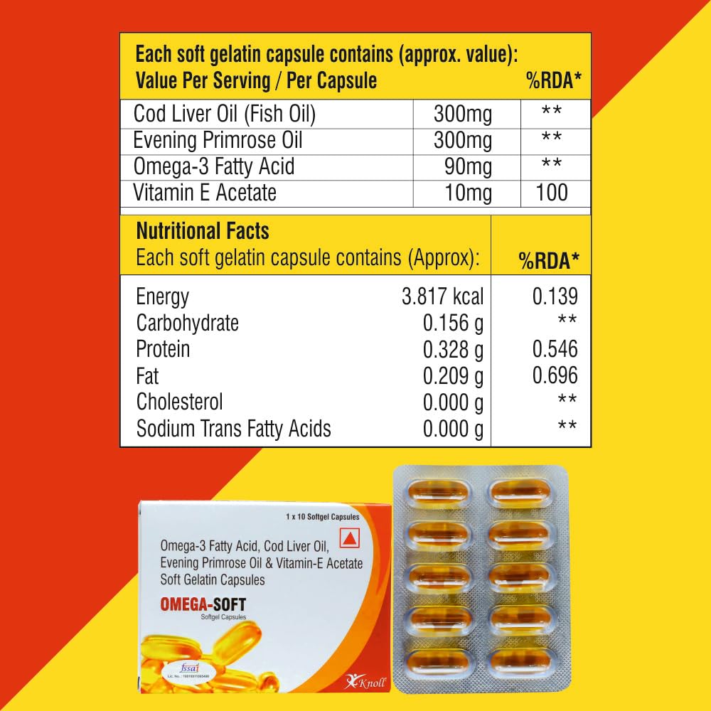 Knoll Healthcare Omega 3 Fish Oil 700 Mg For Men And Women Antioxidant & Energy,Stamina & Immunity & Maintains Bone & Joint Health,Fatty Acid,Epa 360 Mg Dha 240 Mg (3X Strips),3 Count,10 Capsules