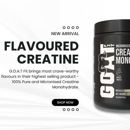 G.O.A.T Fit 100% Pure Micronized Creatine Monohydrate Powder | Superior Absorption, Monstrous Performance | For Improvement in Strength, Power, and Size (280gm - 75 Servings, Masala Lemonade)